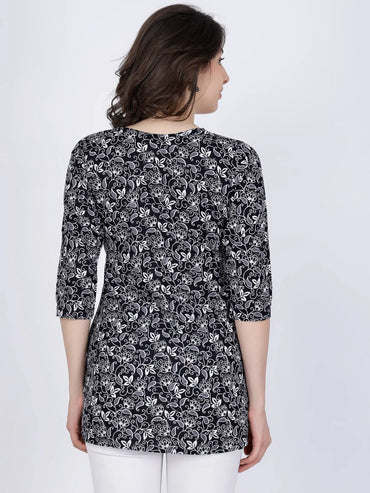 Back view of Rabric Black & White Floral Short Kurti
