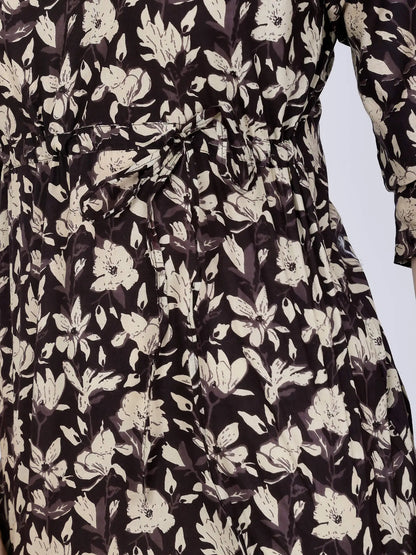 Close View of Floral Pattern and Waist Tie-Up Detailing