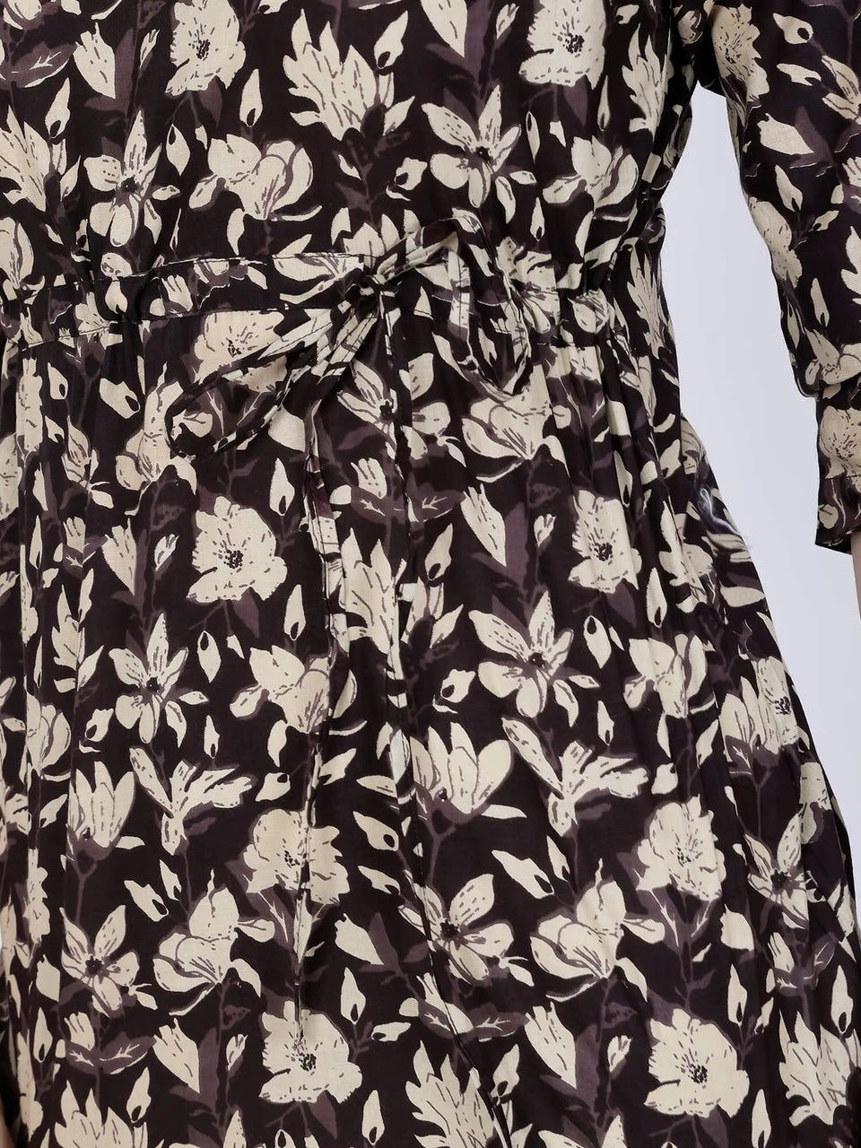 Close View of Floral Pattern and Waist Tie-Up Detailing