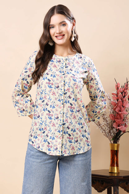 Rabric premium short floral top styled with denim jeans