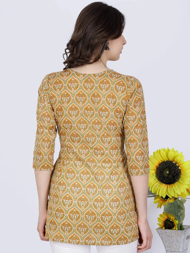 Back view of Premium Cotton Short Kurti in Mustard Yellow by Rabric