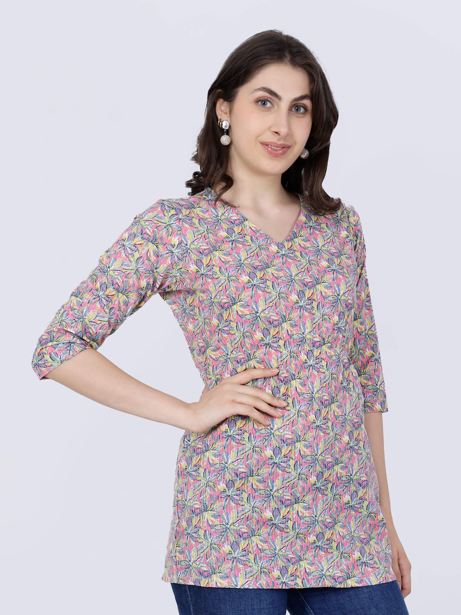 Elastic waist short kurti with frilled look by Rabric