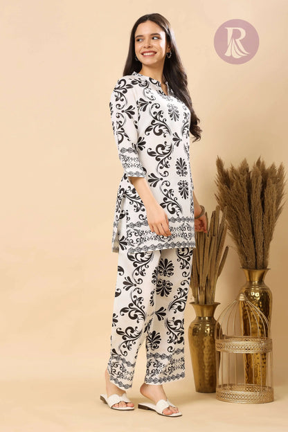 Stylish black and white ethnic co-ord set for office and casual outings