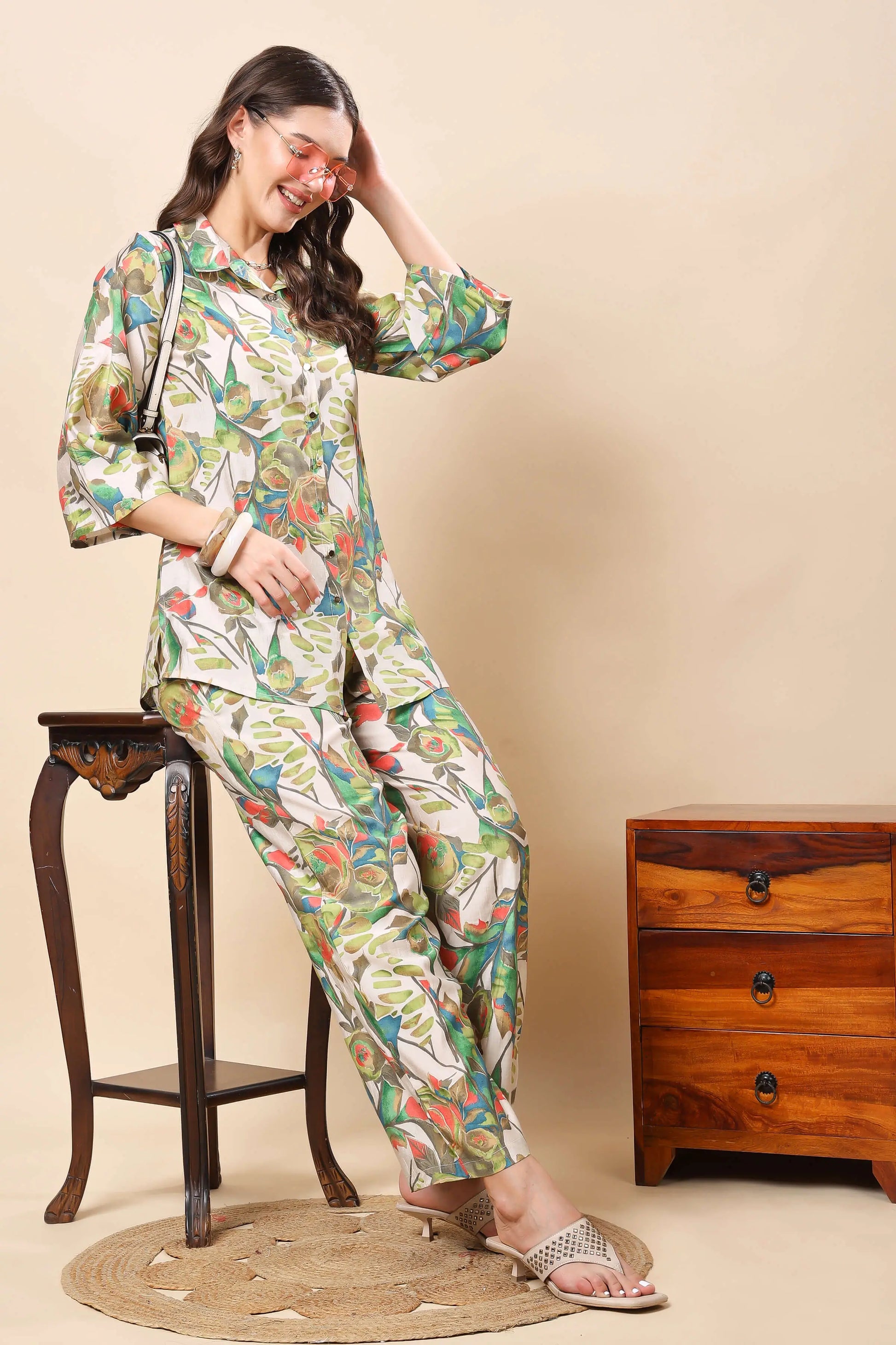 Flatlay of Rabric Muslin Floral Printed Co-ord Set
