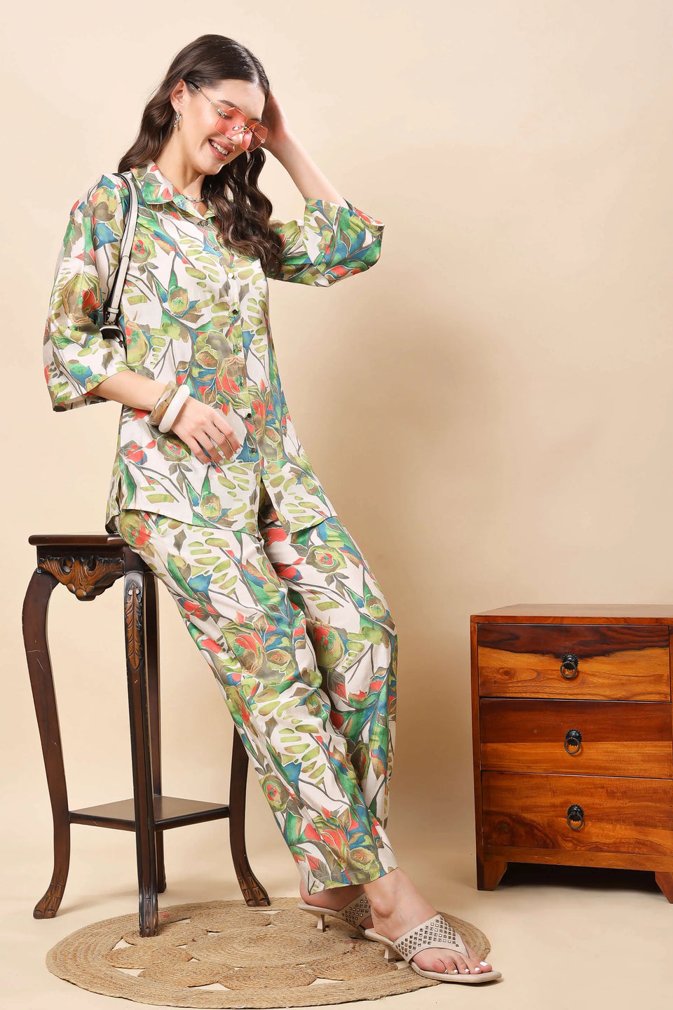 Flatlay of Rabric Muslin Floral Printed Co-ord Set