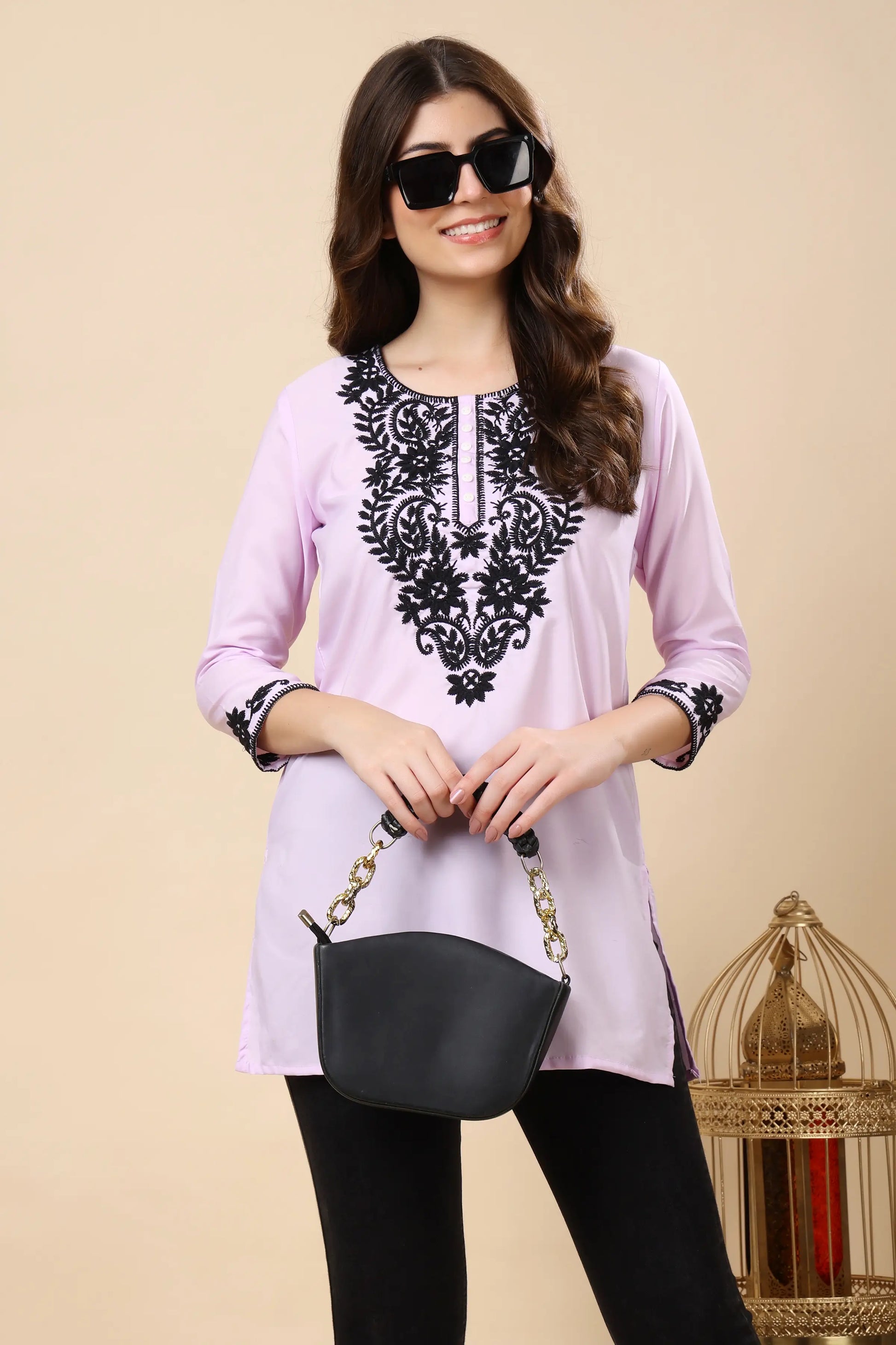 Women’s ethnic wear lavender crepe embroidered kurti suitable for office and daily wear