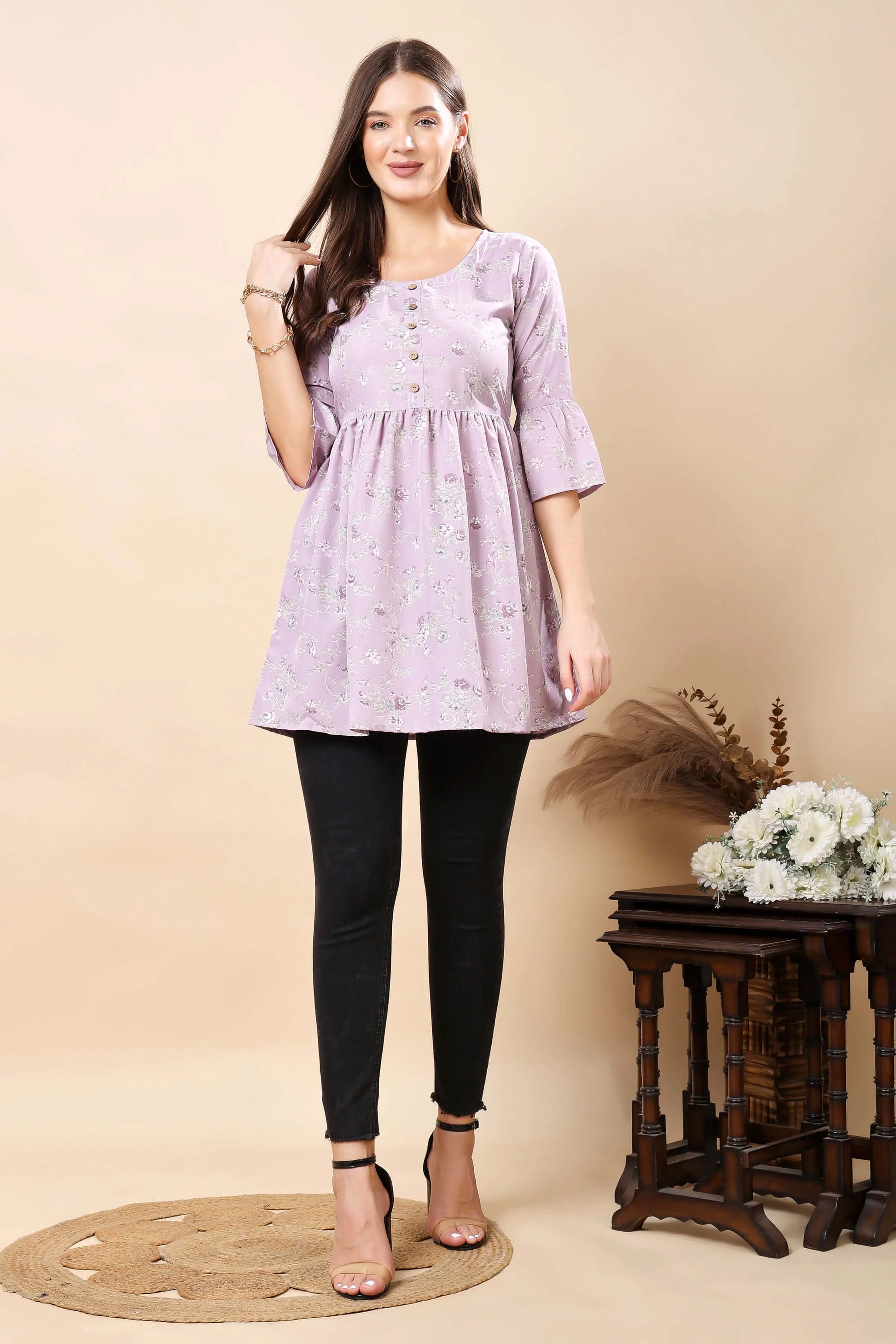 Women Styling Lavender Short Kurti