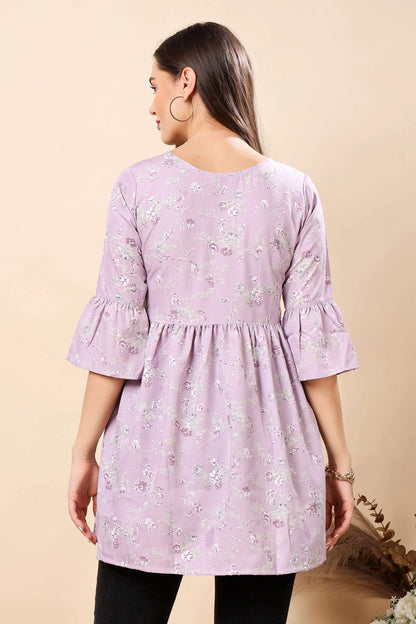 Back View of Lavender Crepe Short Kurti