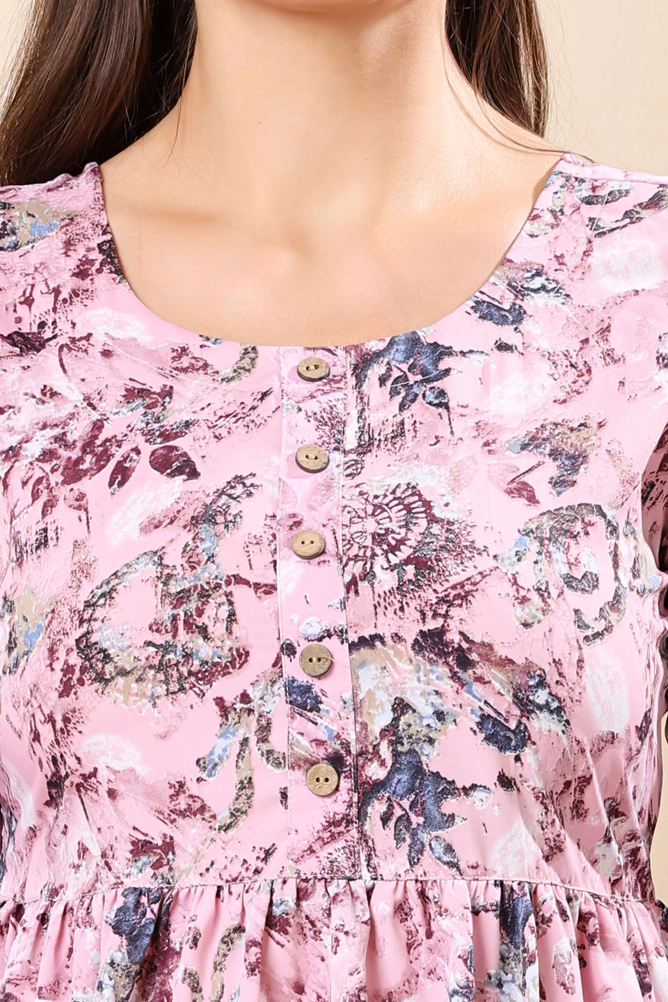 Stylish Button-Down Kurti with Round Neck