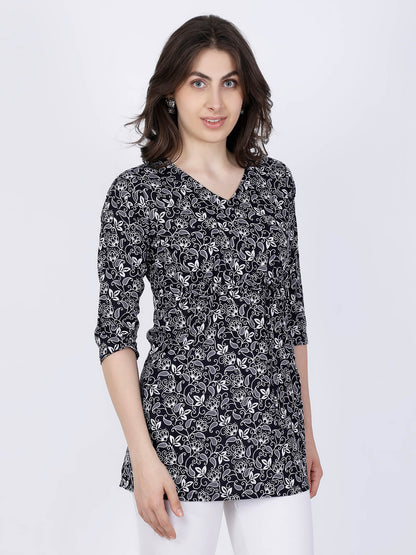 Full look of Premium Floral Cotton Short Kurti by Rabric