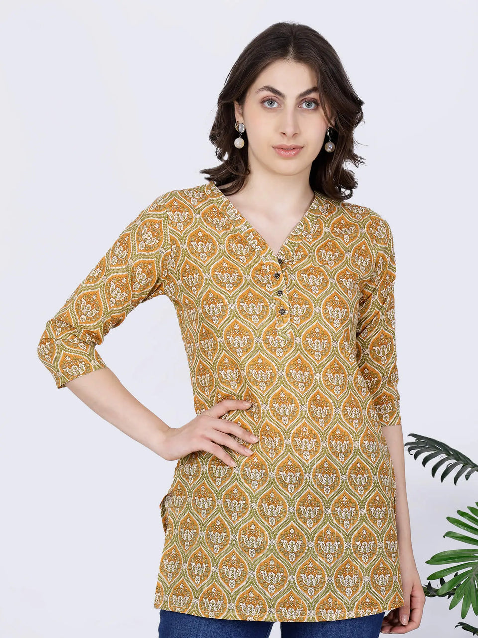 Premium mustard yellow cotton short kurti for women by Rabric