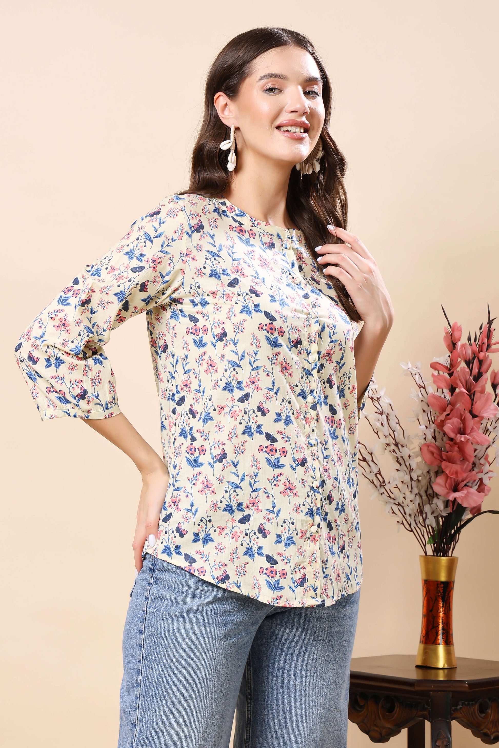 Stylish women’s floral printed shirt top – Rabric fashion