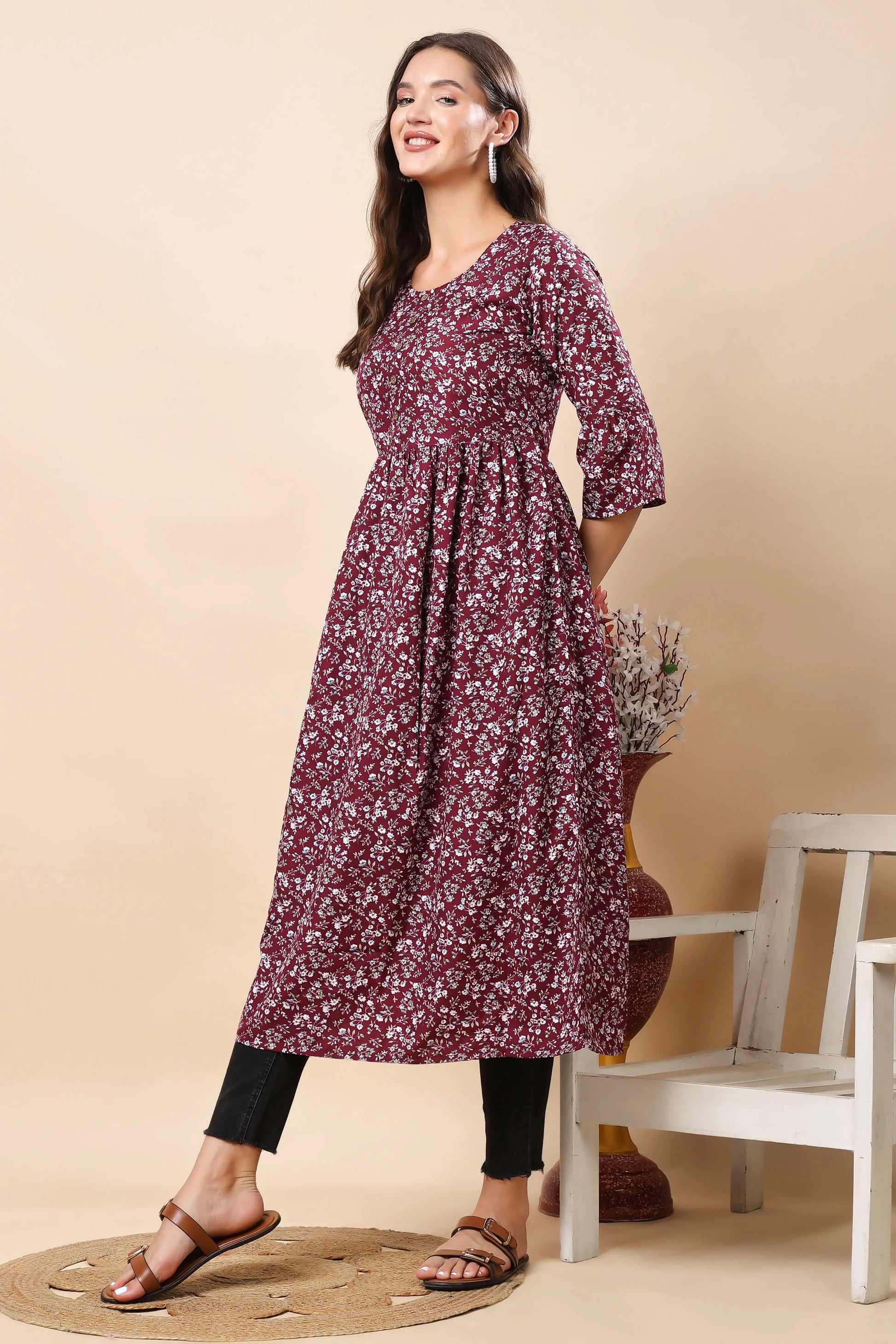 Designer Bell Sleeves on Rabric Premium Crepe Kurti