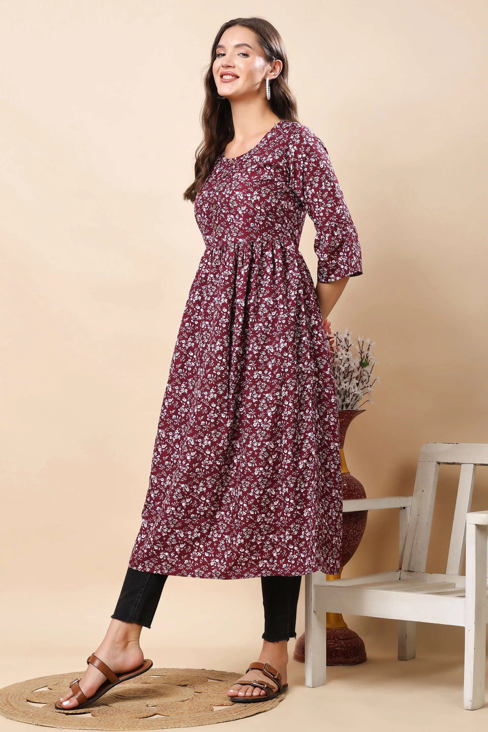 Designer Bell Sleeves on Rabric Premium Crepe Kurti