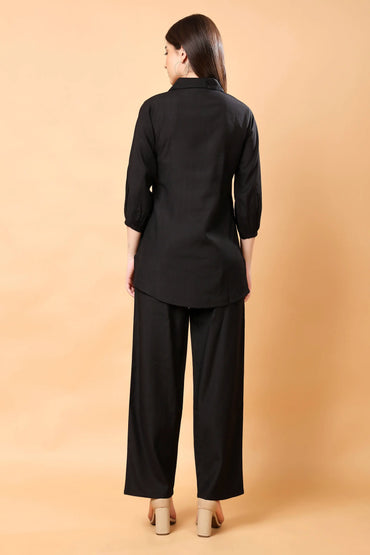Back view of Rabric black co-ord set with embroidery