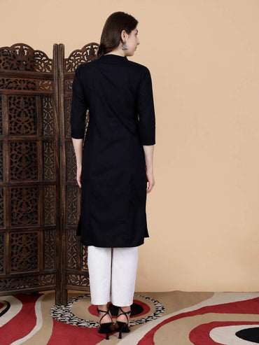 Back view of Rabric black straight cut long kurti