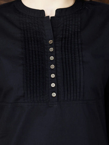 Close-up of Brass Buttons and Pintuck Design on Rabric Kurti
