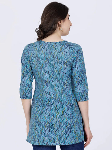Back View of Rabric Premium Blue Cotton Kurti