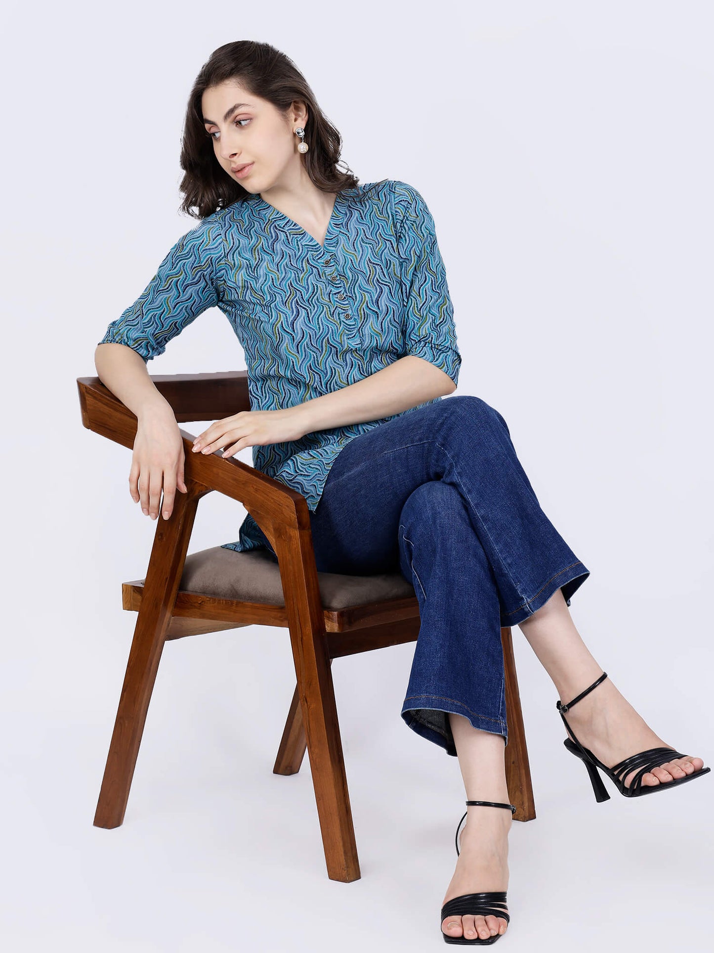 Blue Cotton Short Kurti Paired with Jeans – Rabric Collection