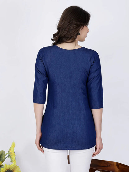 Elegant Short Kurti Back View – Rabric Denim Collection