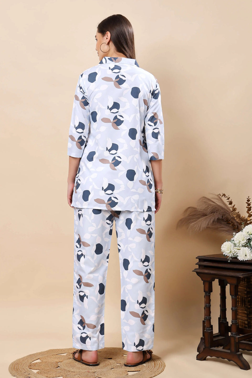 Women’s floral printed cotton co-ord set back view – Rabric Stores