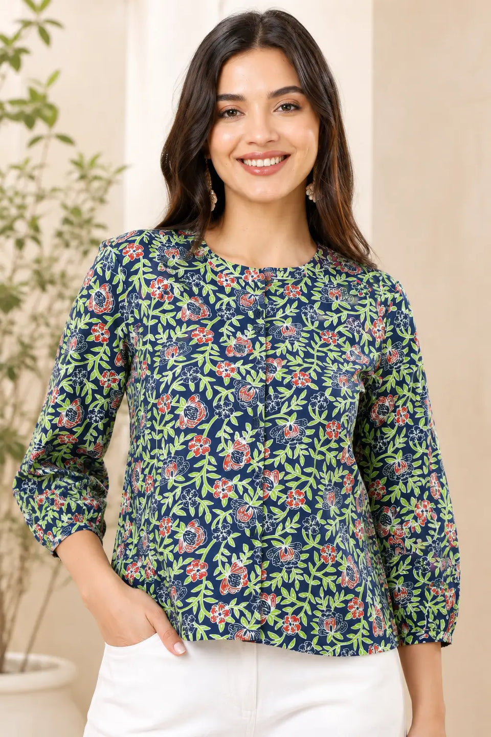 Rabric floral cotton short top for women styled with casual accessories and summer fashion outfit