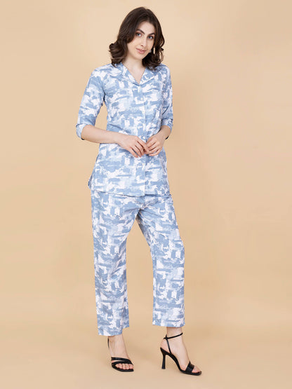 Elegant Blue Abstract Print Two-Piece Set for Women by Rabric