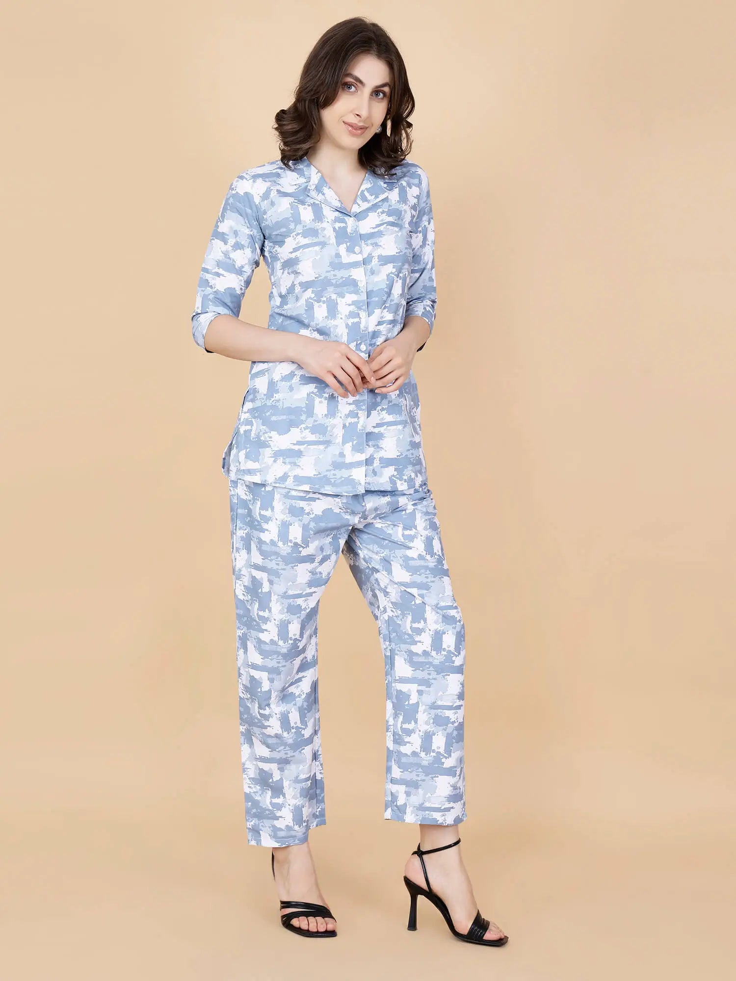 Comfortable Travel Wear Co-ord Set in Blue Print by Rabric