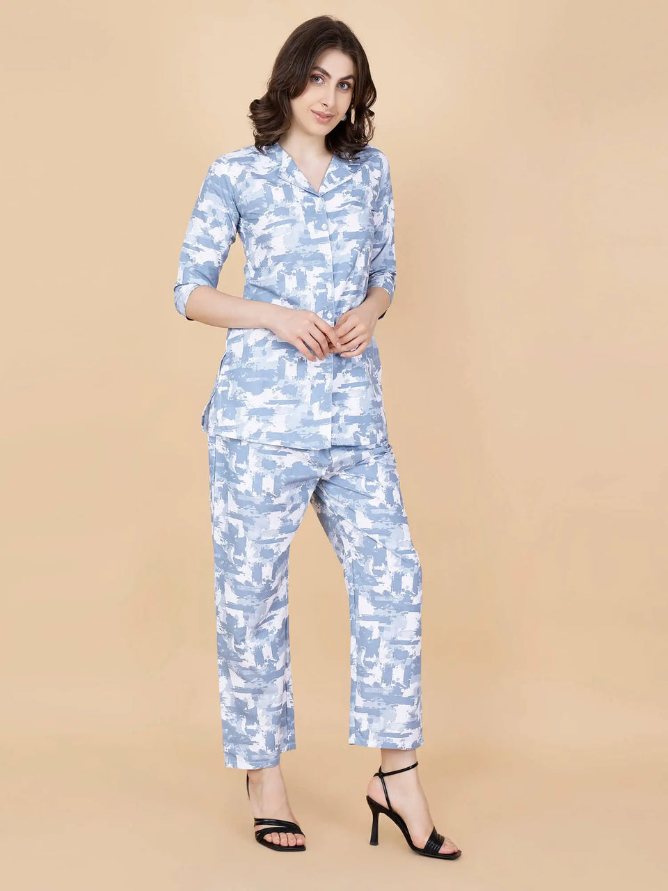 Comfortable Travel Wear Co-ord Set in Blue Print by Rabric