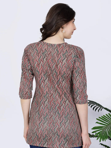 Rabric Short Kurti Back View – Elegant Cotton Printed Kurti