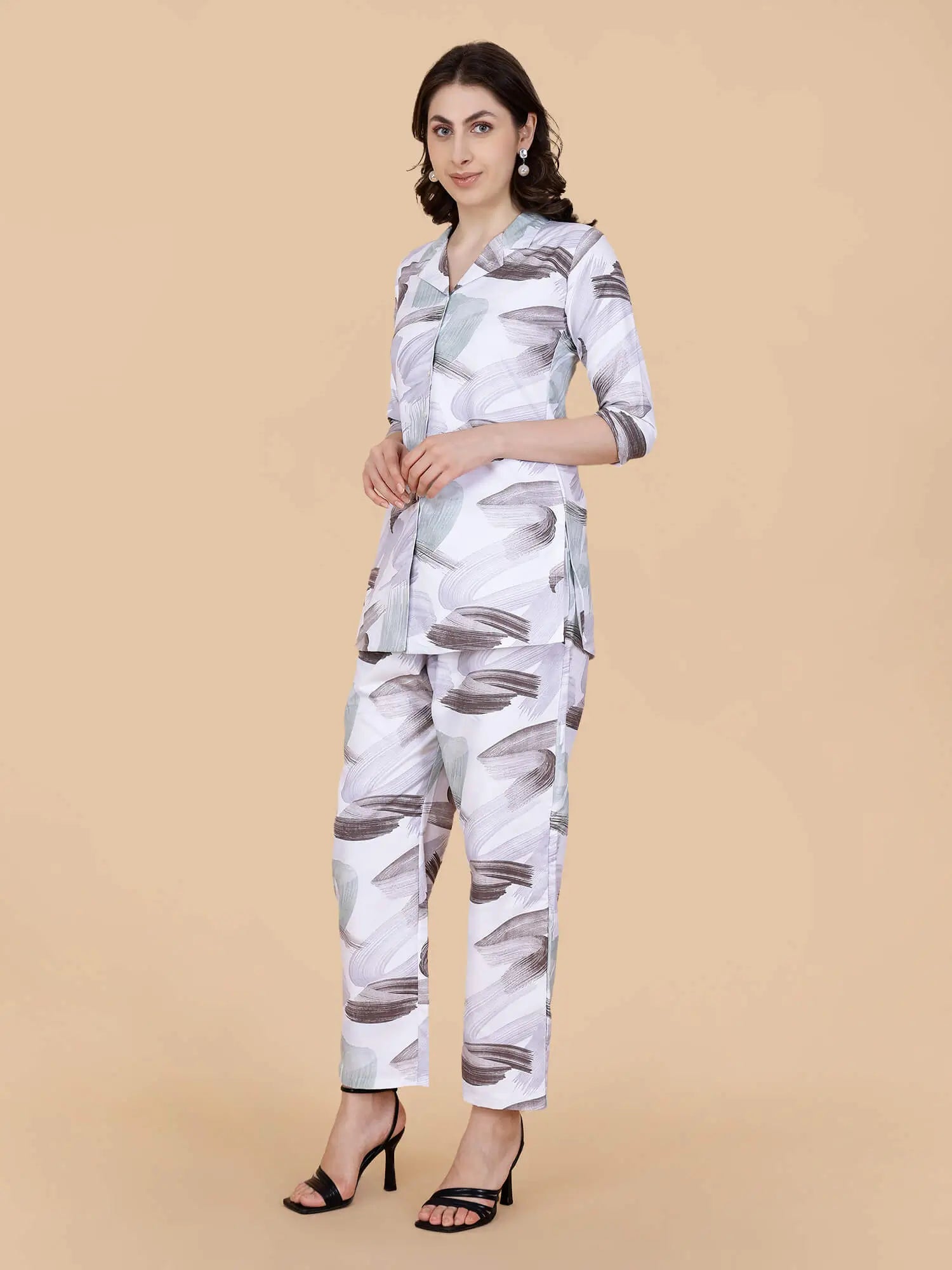 Green and Grey Brush Stroke Print Co-ord Set – Premium Cotton