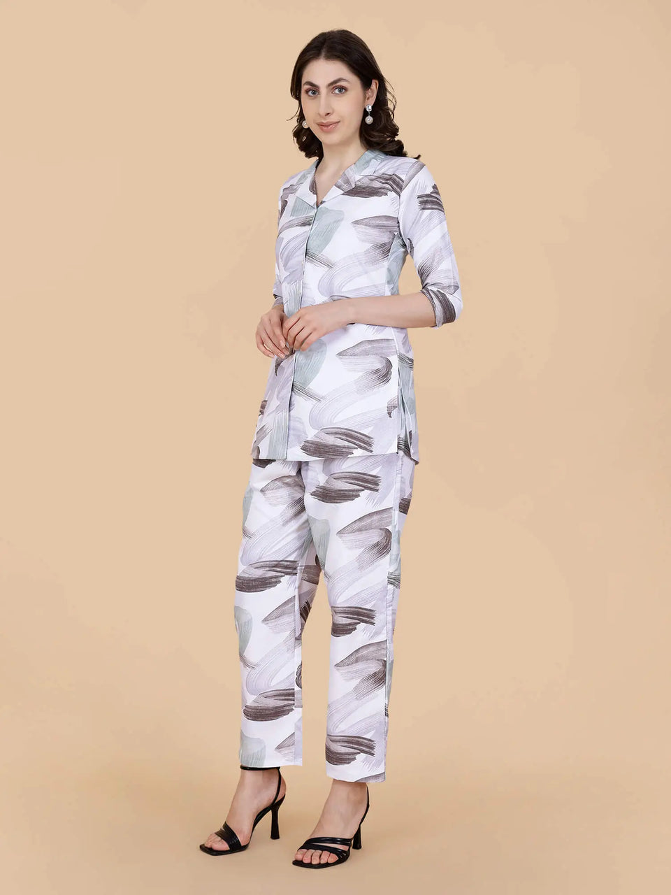 Green and Grey Brush Stroke Print Co-ord Set – Premium Cotton