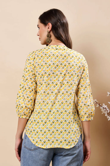 Geometric Print Women’s Cotton Top – Stylish Office & Casual Wear