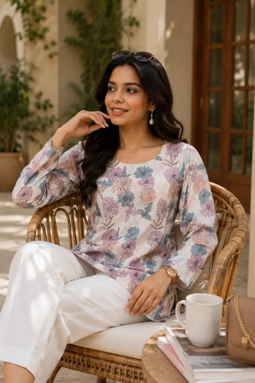 RABRIC casual floral loungewear top for women with relaxed comfortable fit