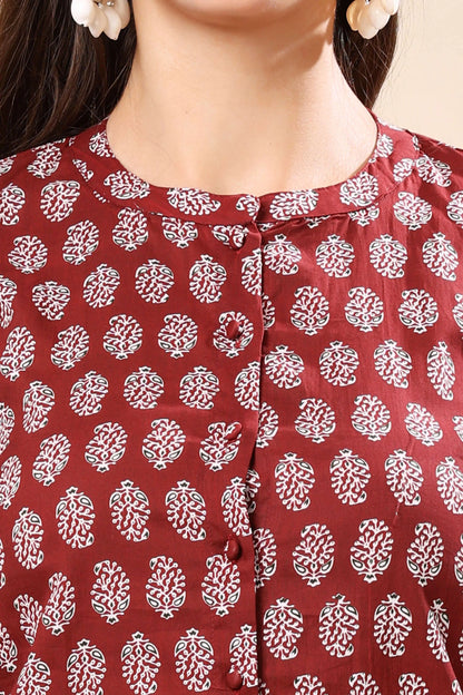 Women’s Premium Casual Maroon Top with Button Closure