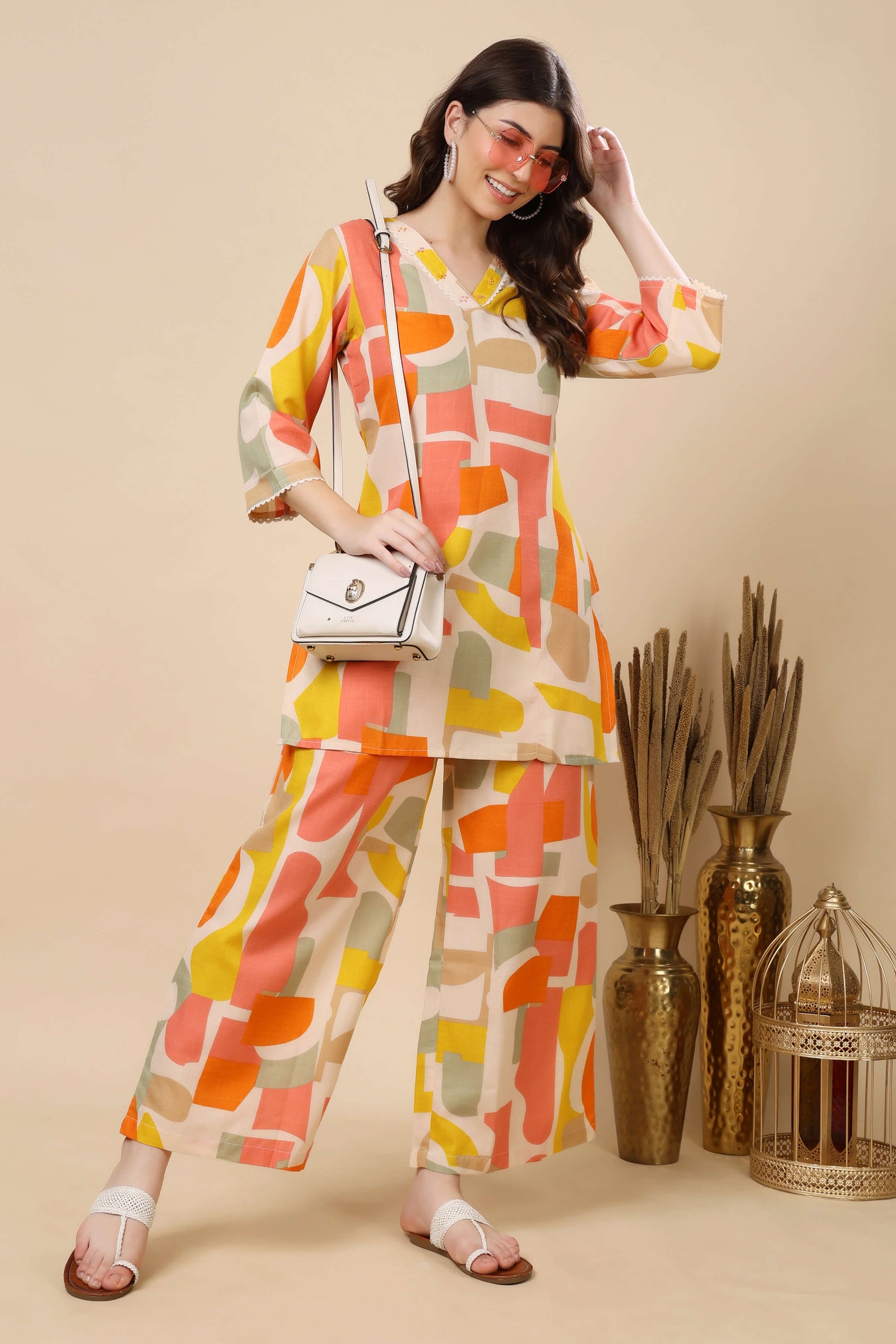 Casual Office Wear Co-ord Set in Multicolor Print – RabricStores