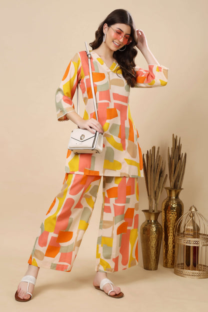 Casual Office Wear Co-ord Set in Multicolor Print – RabricStores
