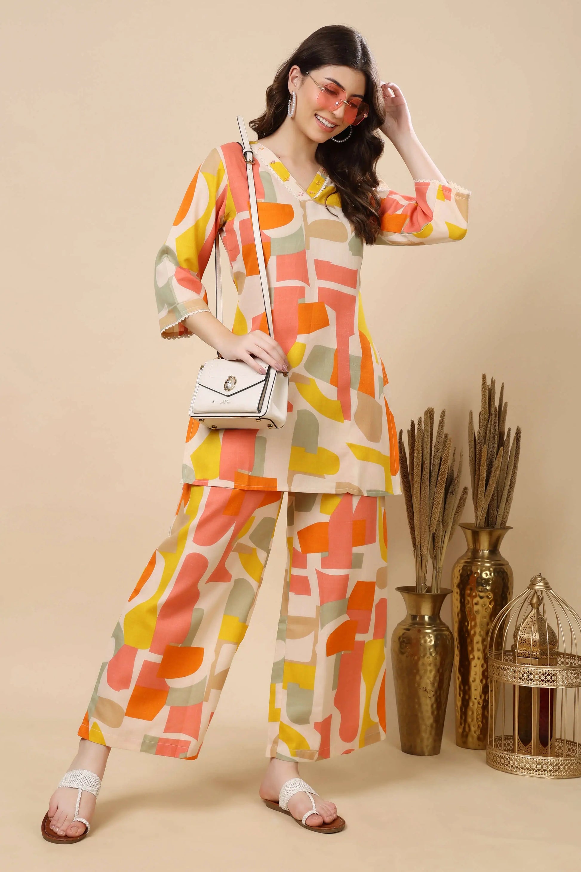 Casual Office Wear Co-ord Set in Multicolor Print – Rabric