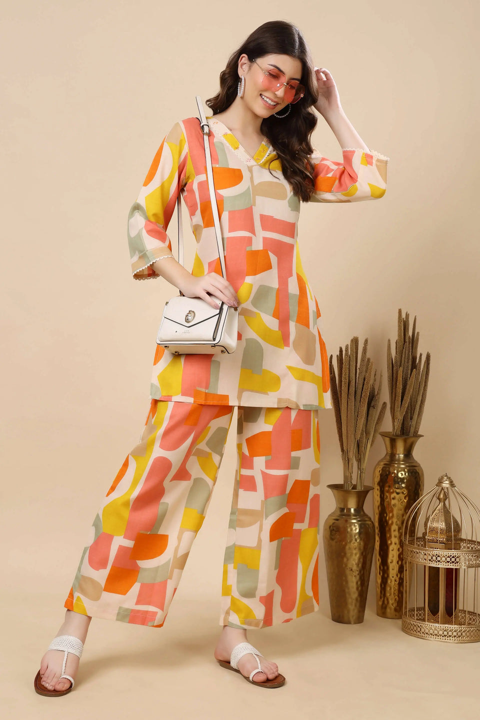 Casual Office Wear Co-ord Set in Multicolor Print – Rabric