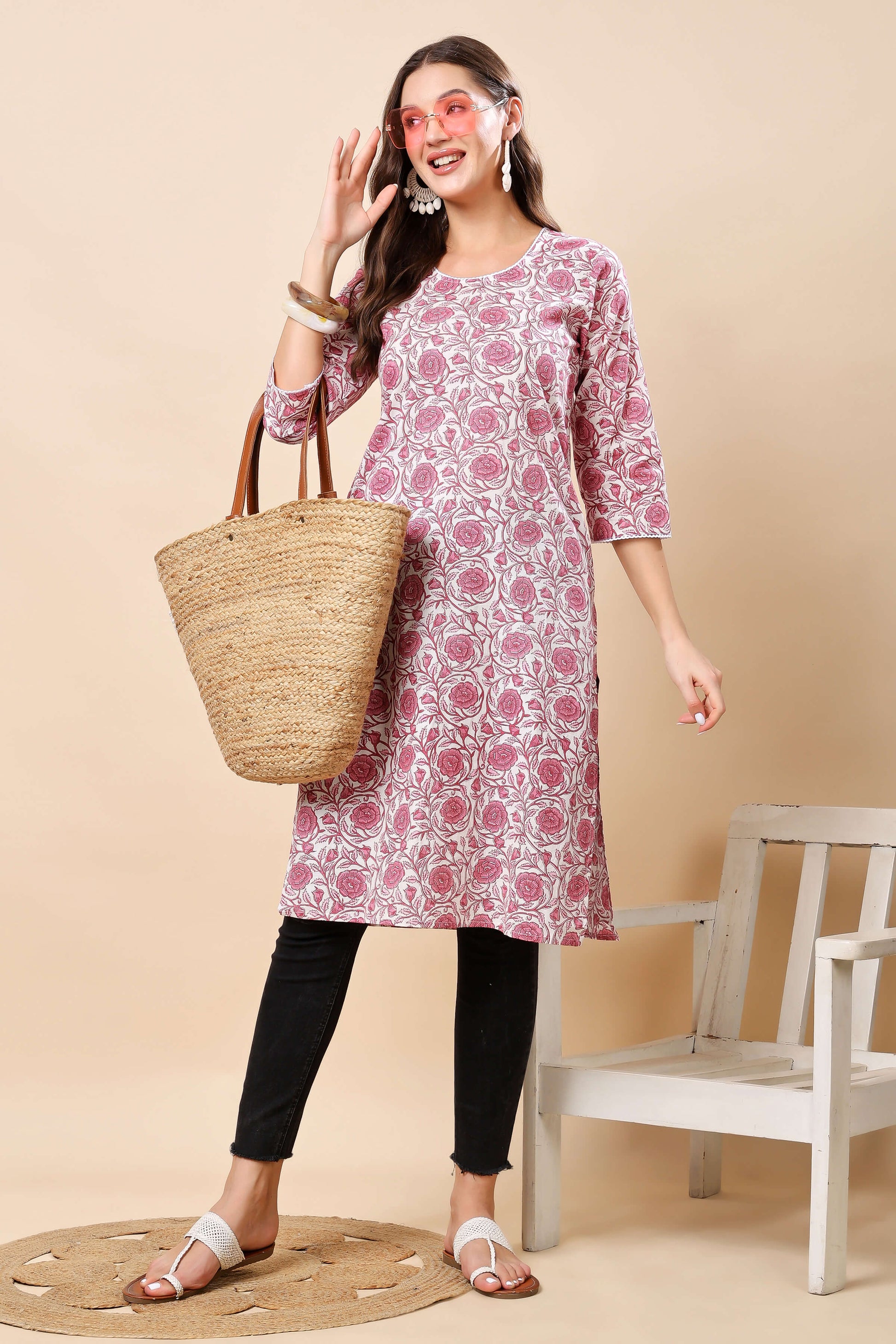 Elegant office wear women’s cotton kurti in pink by Rabric