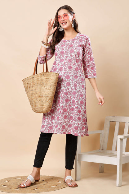 Elegant office wear women’s cotton kurti in pink by Rabric
