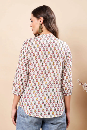 Rabric Button-Down Shirt Style Cotton Top for Women