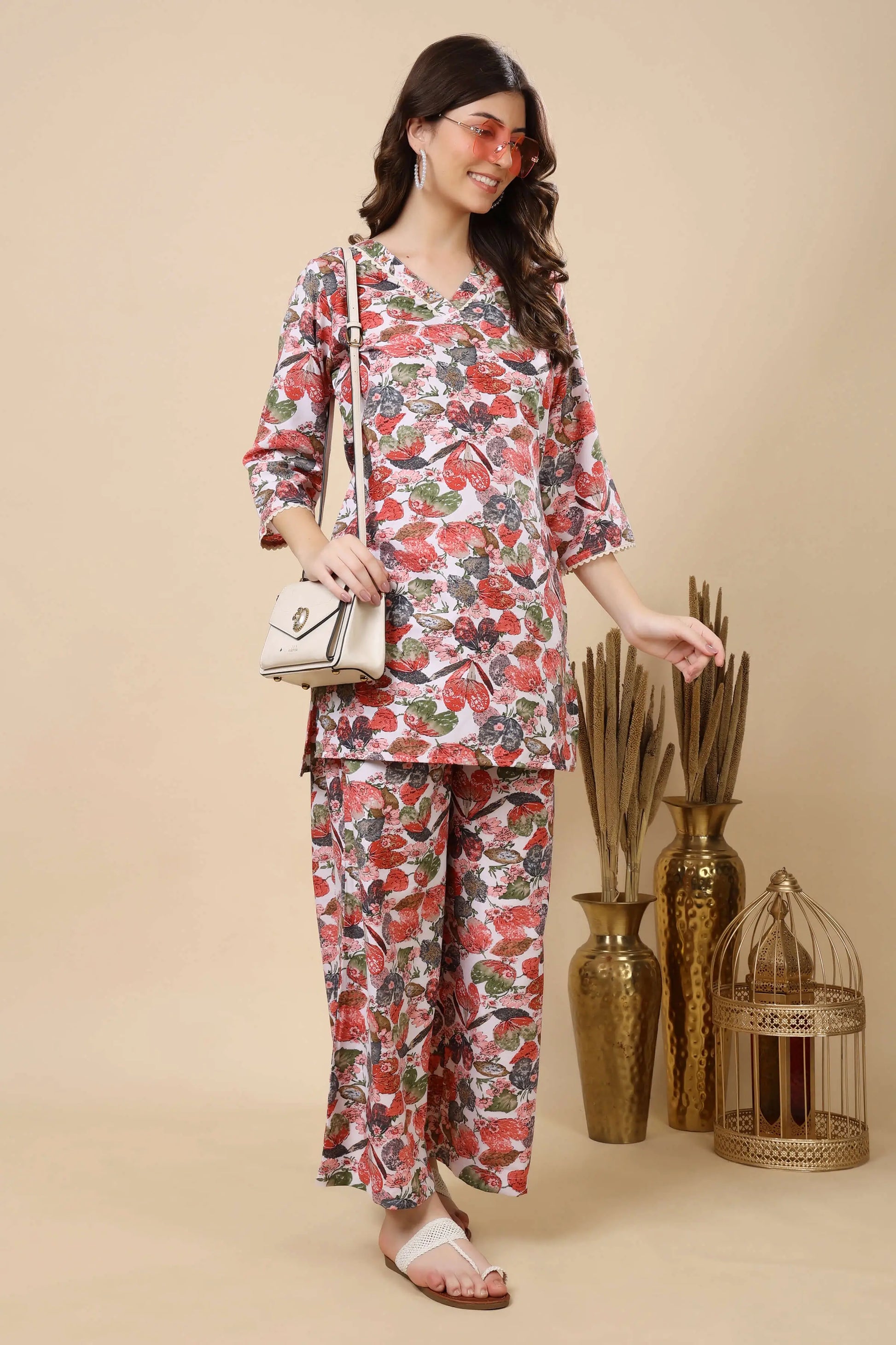 Model Wearing Rabric Floral Co-ord Set for Women