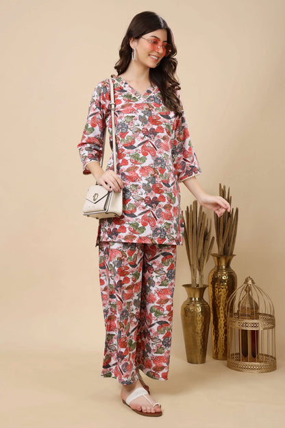 Model Wearing Rabric Floral Co-ord Set for Women