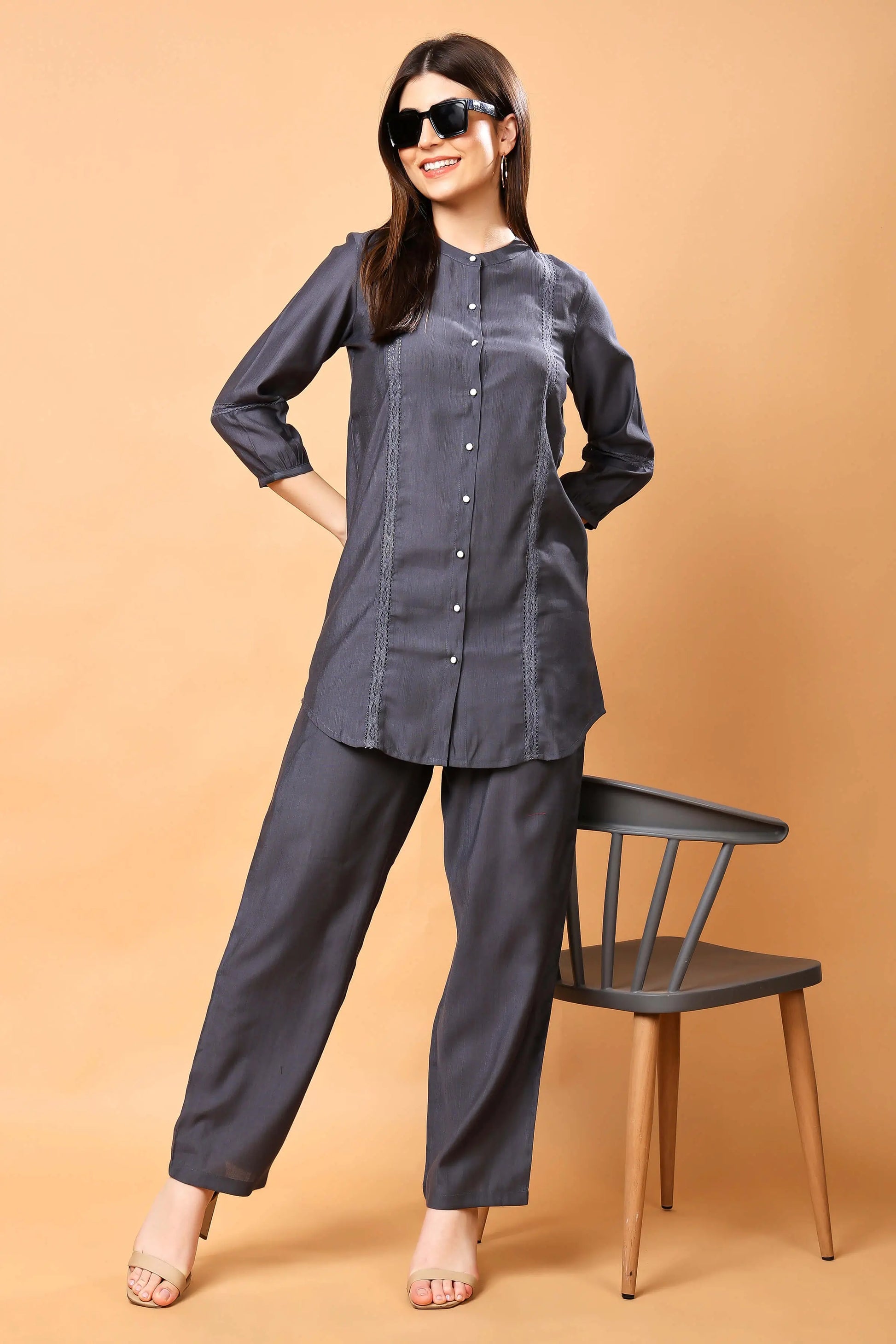 Flat Lay of Rabric Premium Charcoal Grey Co-ord Set