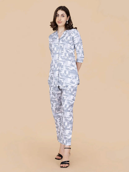 Rabric Grey White Printed Co-ord Set with Side Pocket