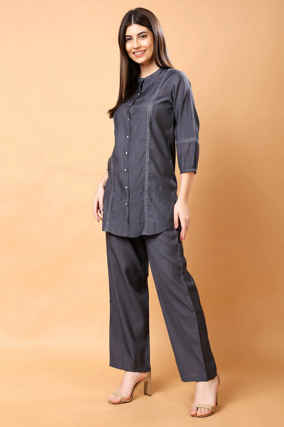 ¾ Sleeve Elasticated Hem Detail of Rabric Co-ord Set