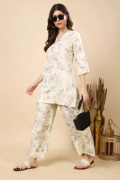 Styled Look – Rabric Cream & Blue Floral Co-ord Set