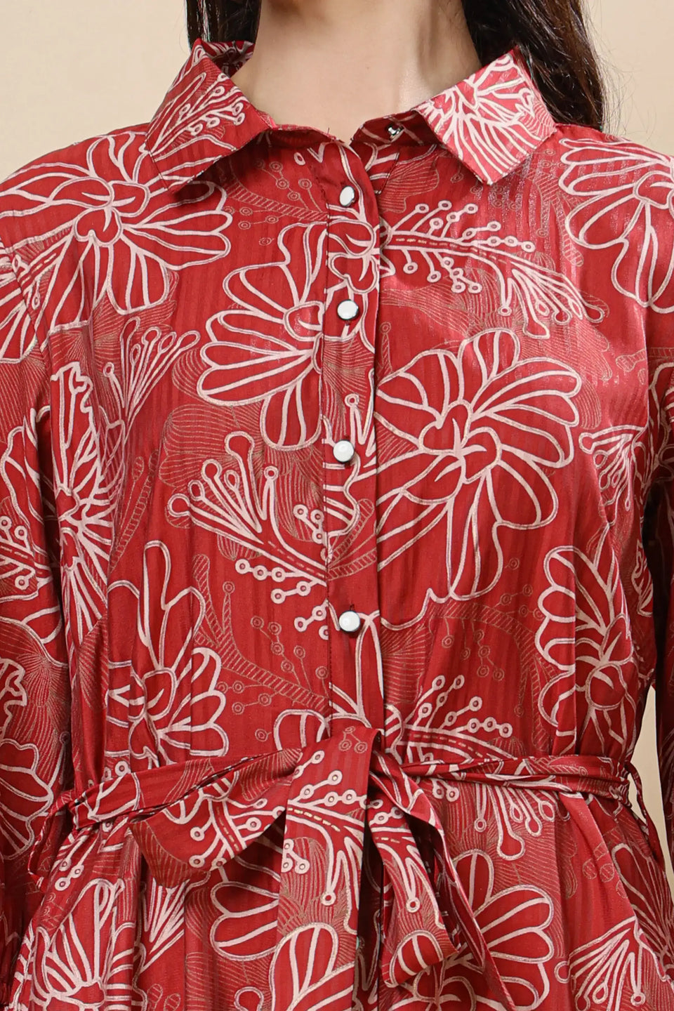 Collar neck women co-ord set with front button panel