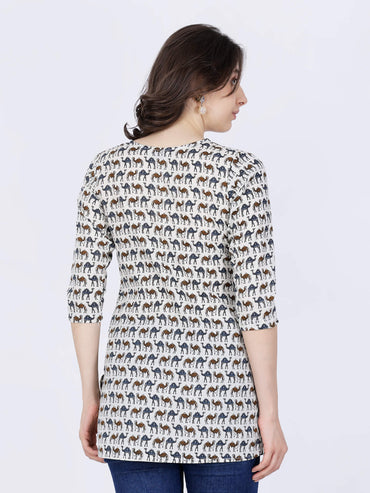 Back view of Rabric cotton animal print short kurti